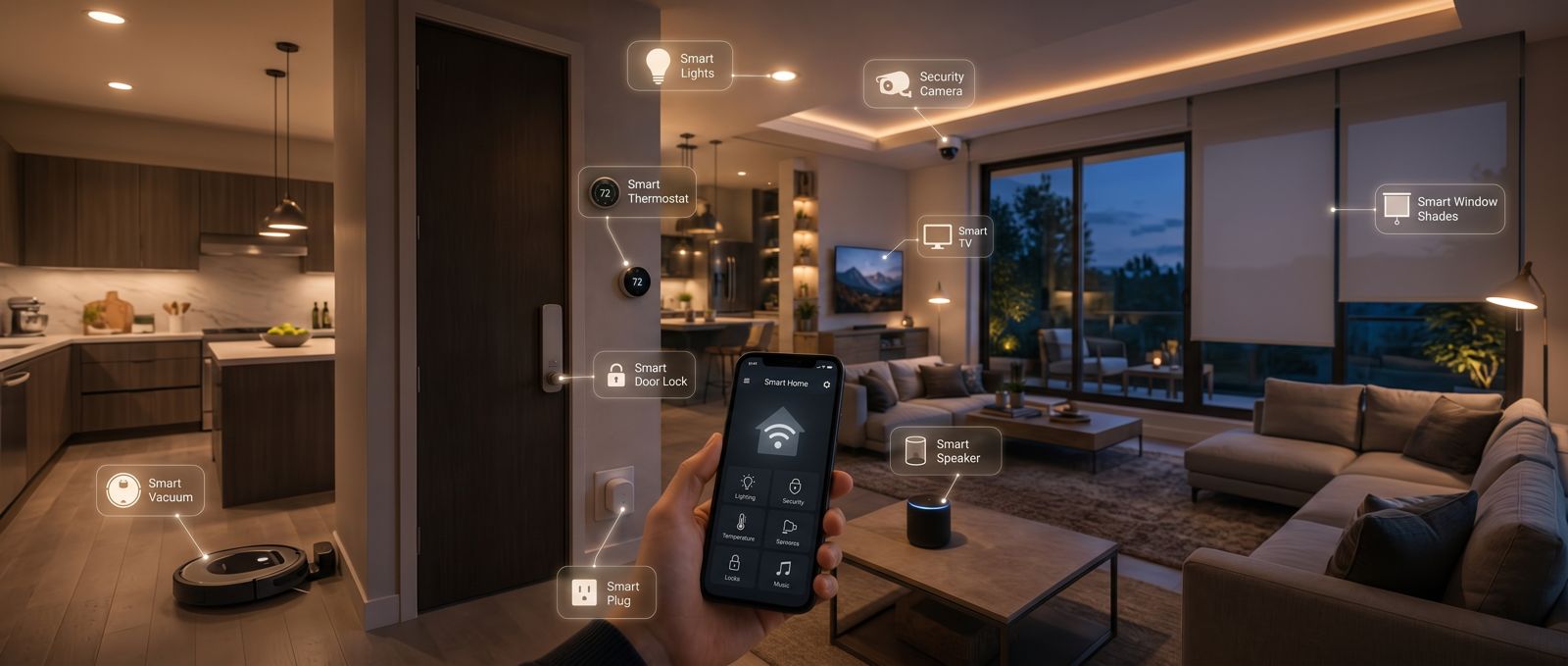 Smart home security sensors and alerts integrated with automation system